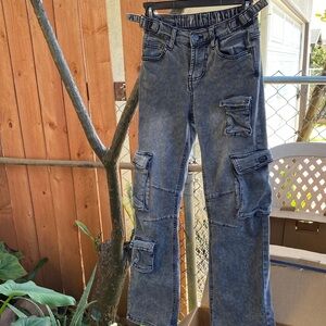 Zara Washed Denim Cargo Pants